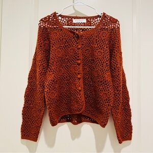 Vintage lace Crochet knitted cottage cardigan open front sweater blouse top M